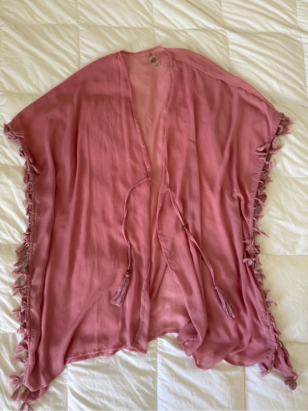 Dusty Rose Tassel Kimono Swim Cover-Up Shawl